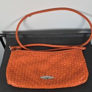 Elliott Lucca Leather Crossbody Handbag 12"‎ x 6" CORAL  with Braided Leather